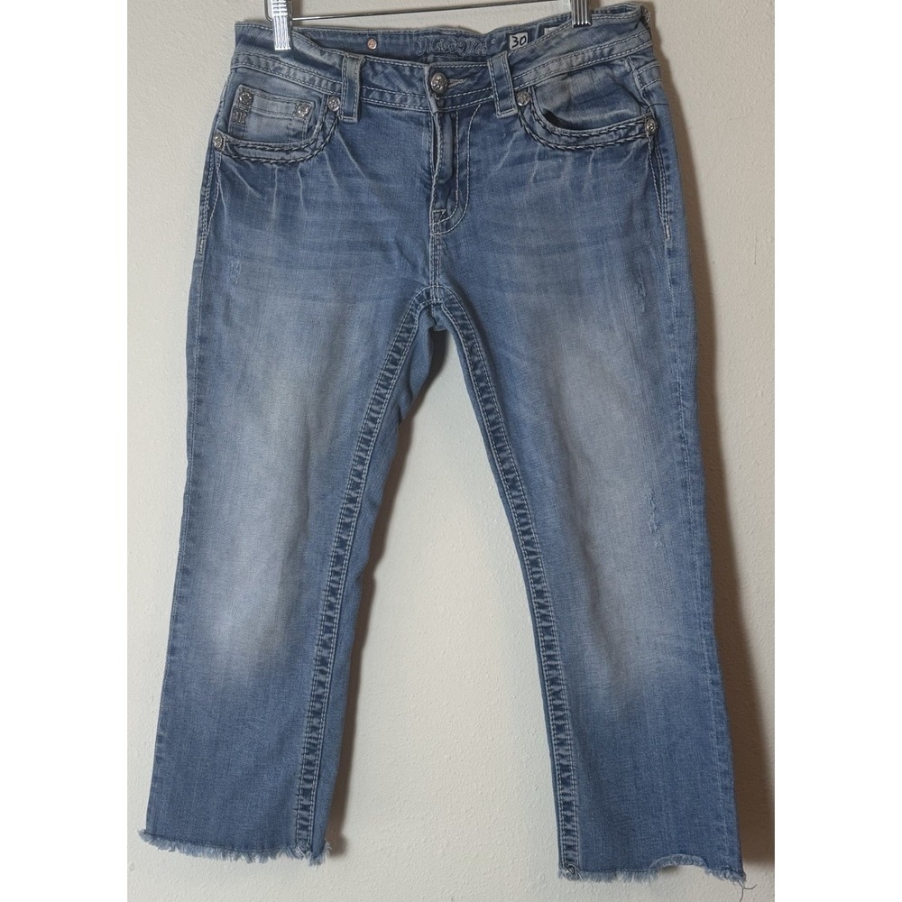 Miss Me Signature Cuffed Capri Jeans Size 30 Medium Wash Stretch Denim